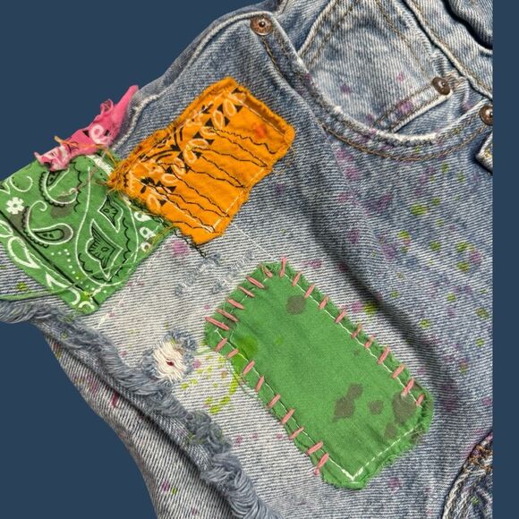 OOAK Levi Patchwork Shorts Res Ipsa Boho Cut Off Denim Shorts Size 26” #134 - Picture 4 of 9